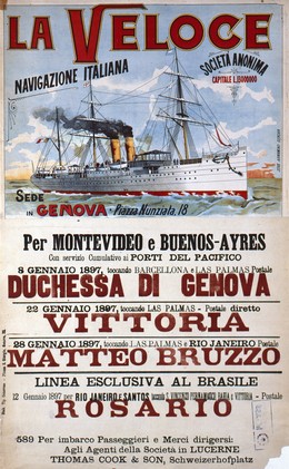 La Veloce – Navigazione Italiana – per Montevideo e Buenos-Ayres, Artist unknown