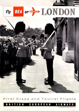 BEA or Swissair to London – changing guards, Artist unknown