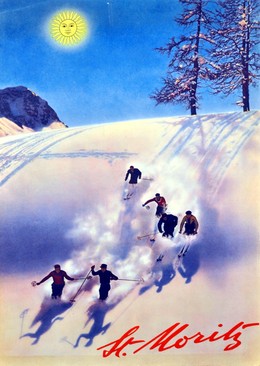 St. Moritz (vintage print ad, mounted; size 24,5 x 34 cm), Walter Herdeg